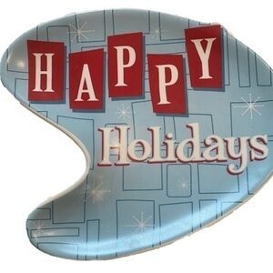 2 Retro MCM Boomerang Happy Holidays Plates
